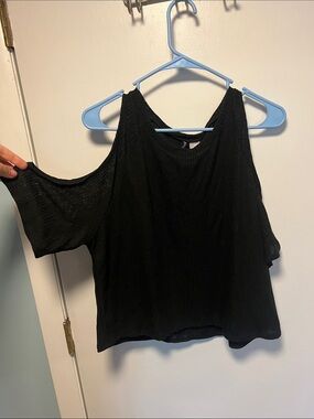 Divided Black Cold-Shoulder Blouse
